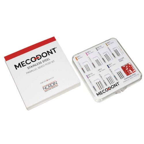 Mecodont Stainless Steel Parallel Sided Post Intro-Kit, 7x3 Posts + 7 Reamers + 21 Stoppers - Nordin - GoldenDent